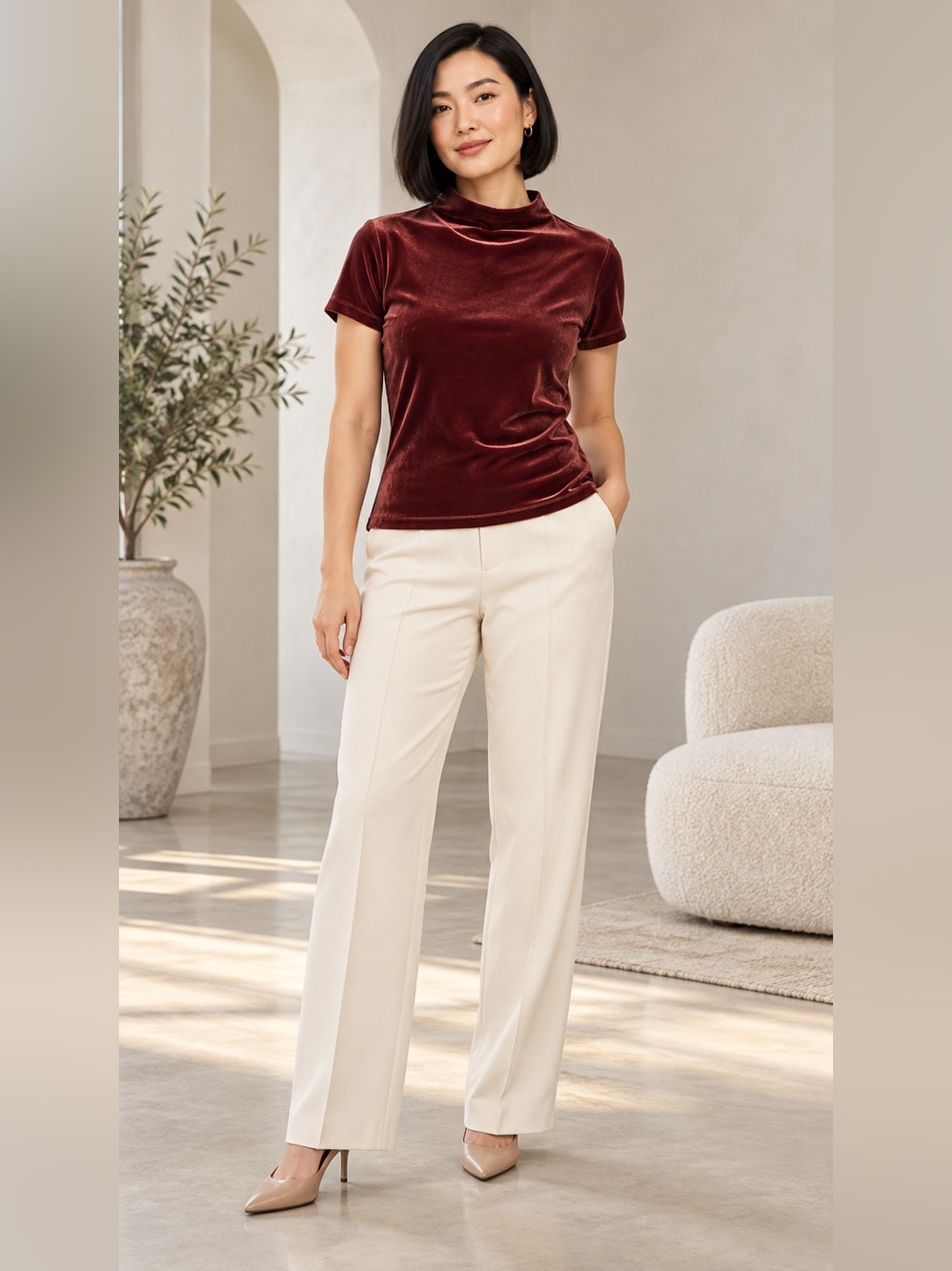 Banana Republic Factory Velvet Mock Neck Top L